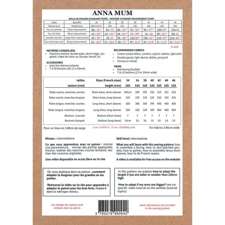 Patron robe femme ANNA MUM de Ikatee