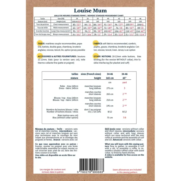 Patron blouse et robe femme LOUISE MUM par Ikatee