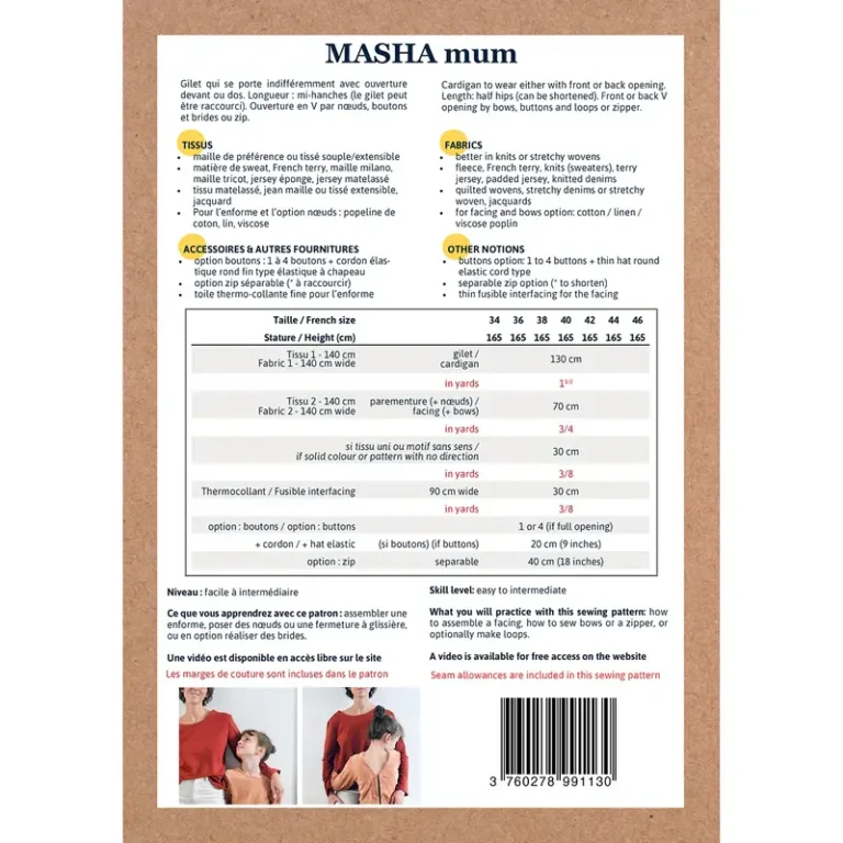 Patron gilet femme MASHA MUM par Ikatee