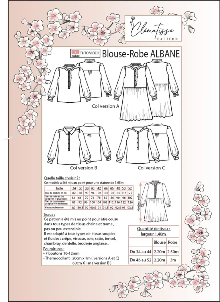 Patron blouse-robe Albane par Clématisse Pattern