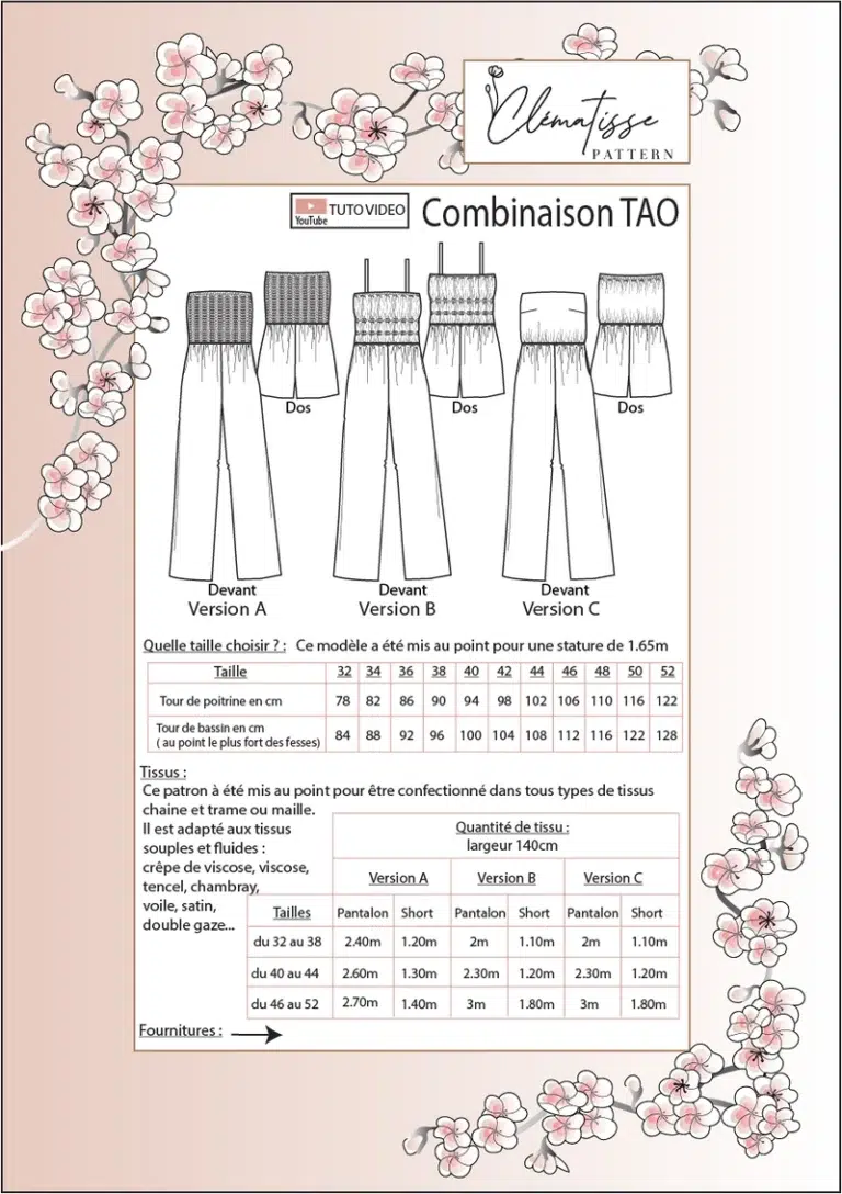 Patron combinaison Tao par Clématisse Pattern