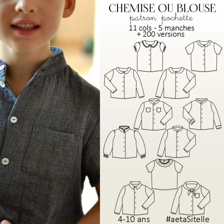 Patron de couture Chemise Sitelle A&A — chemise ou blouse enfant 4-10 ans — pochette papier